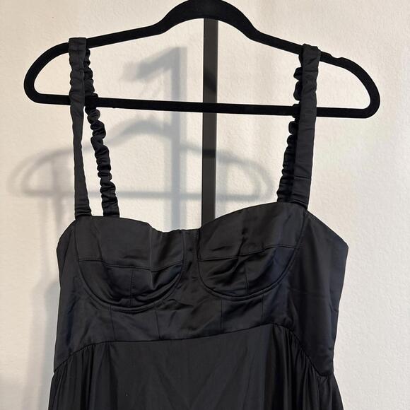 Anna October Snowdrop Bustier Ruched Strap Ruffle Hem Black Maxi Dress (Sz: LG) - Picture 3 of 13